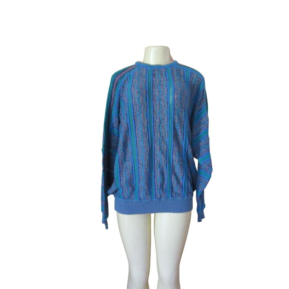 Vintage St. Croix Mens Blue Knit Sweater L Cotton Blend Made In USA